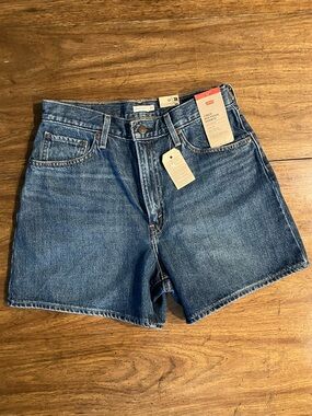 NWT Levi's Cinch Mid-Thigh Jean Shorts Blue Denim High Rise Loose Fit Womens 30